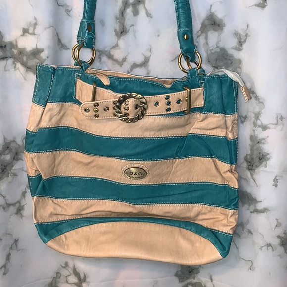 🎒 Cream & Teal Stripe DG Style Bag - Picture 3 of 13